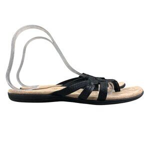 Earth Spirit Womens Size 8 Toni Black Faux Leather Open Toe Gelron Slide Sandals